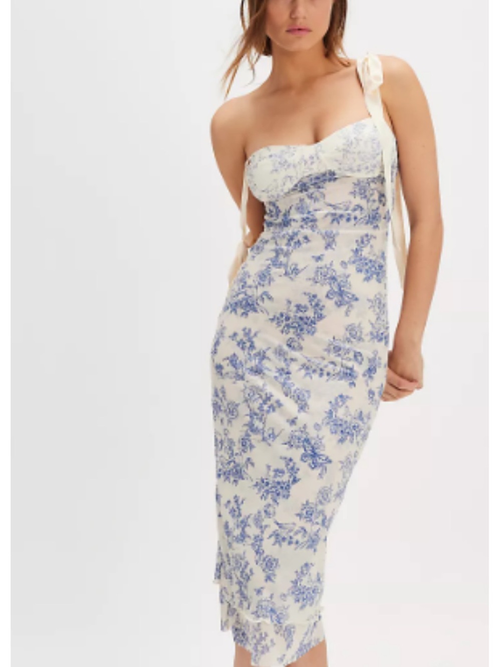 Free People NWT Got Glam Printed Cream and Blue Floral Slip Midi Dress